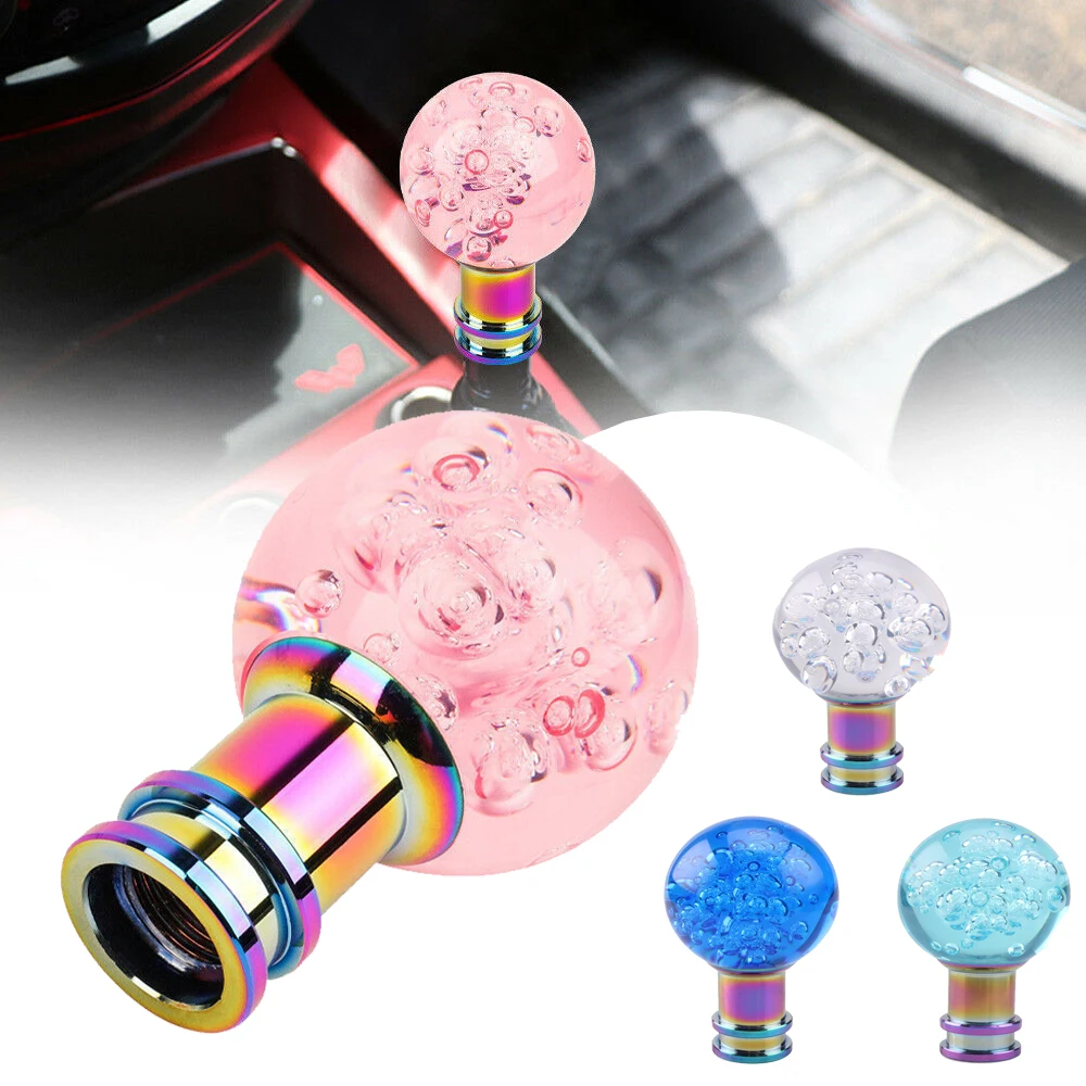 Car Manual Shift Knob Gear Shifter Head Shift Knob Stick Crystal Transparent Bubble Pink Blue White Gear Shift Knob Cover