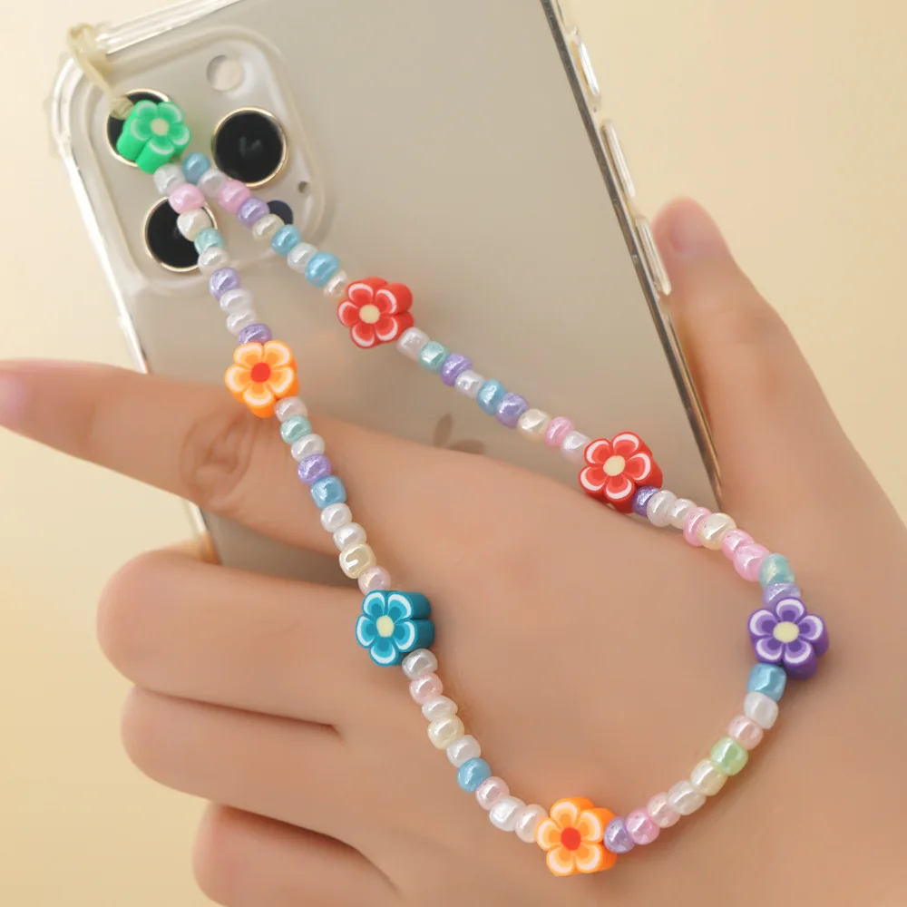 

Simple And Fashion Color Round Rice Beads Mix And Match Color Flowers Mobile Phone Chain Women's Anti-Lost Lanyard Jewelry Gifts