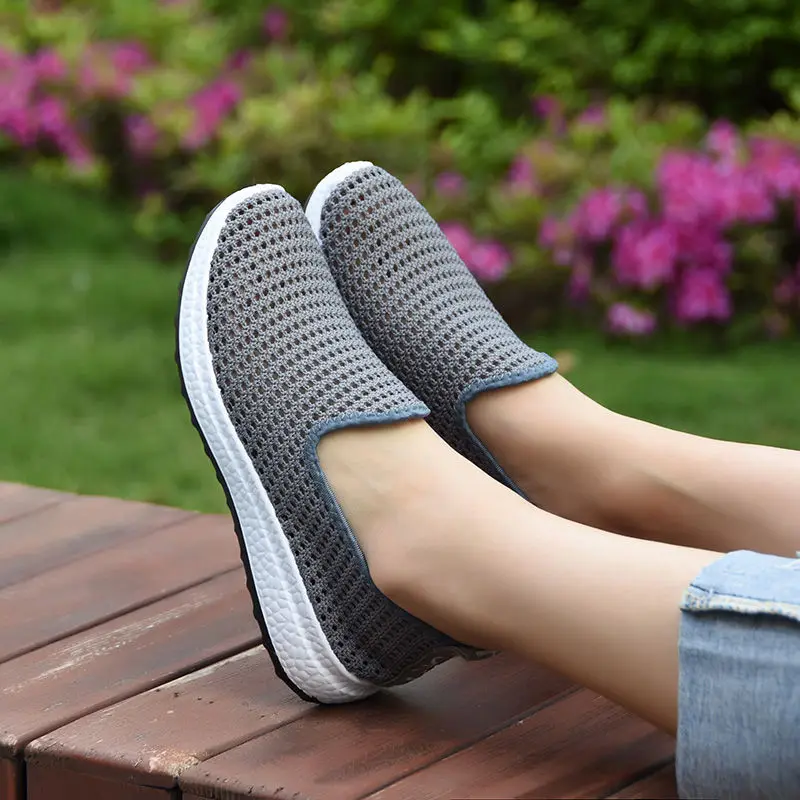Женская дышащая обувь на плоской подошве Повседневные вязаные кроссовки лоферы
