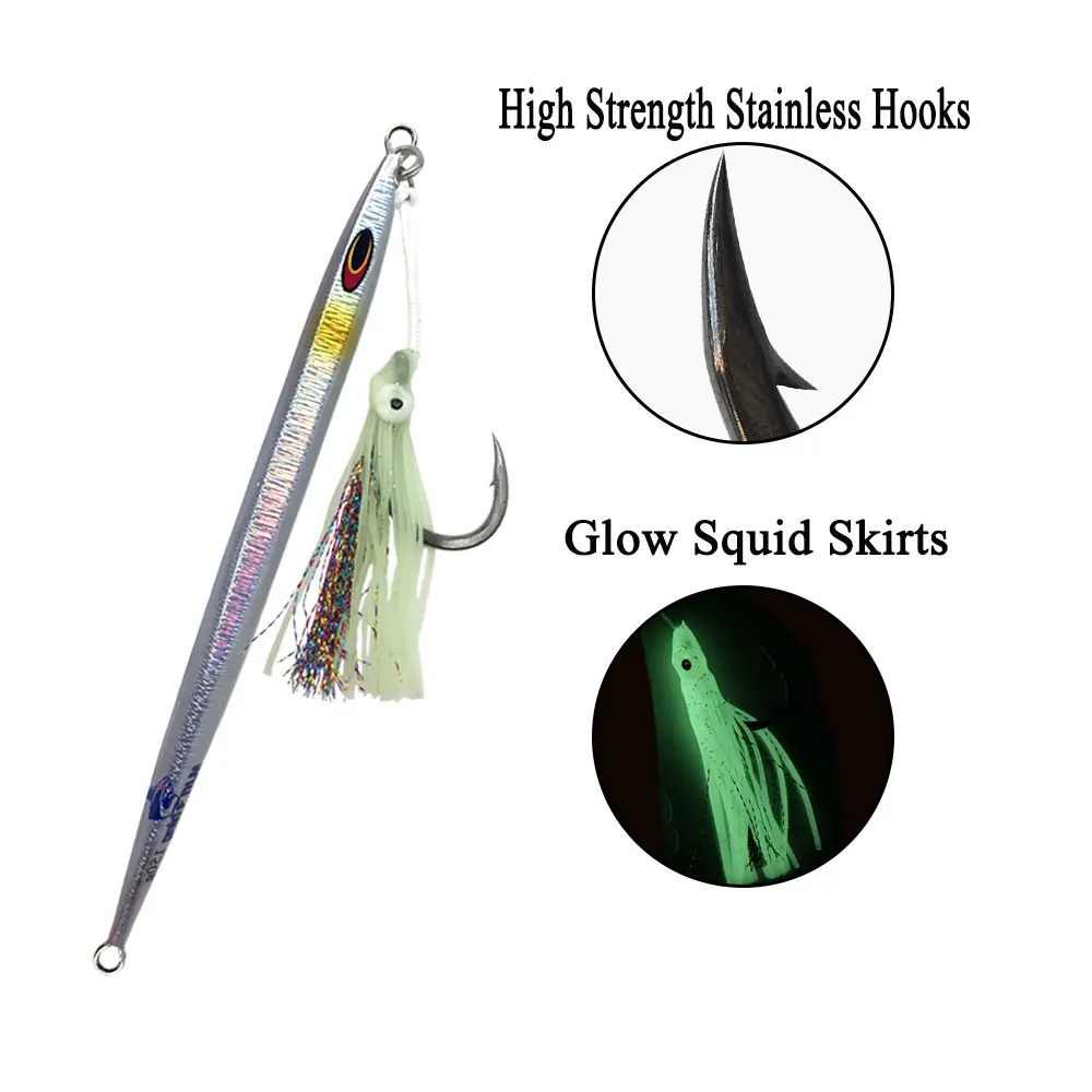 AS Fast Jigs Lure Vertical Angler BKK Hooks Sinking Glow Jig 150g200g250g300g Speed Falling Metal Fishing Jigging Lure Bait enlarge