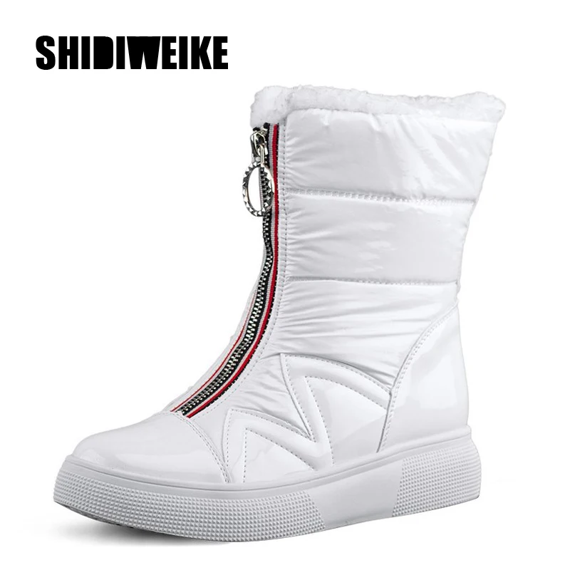 2019 зимние сапоги женские водонепроницаемые теплая плюшевая обувь белые на