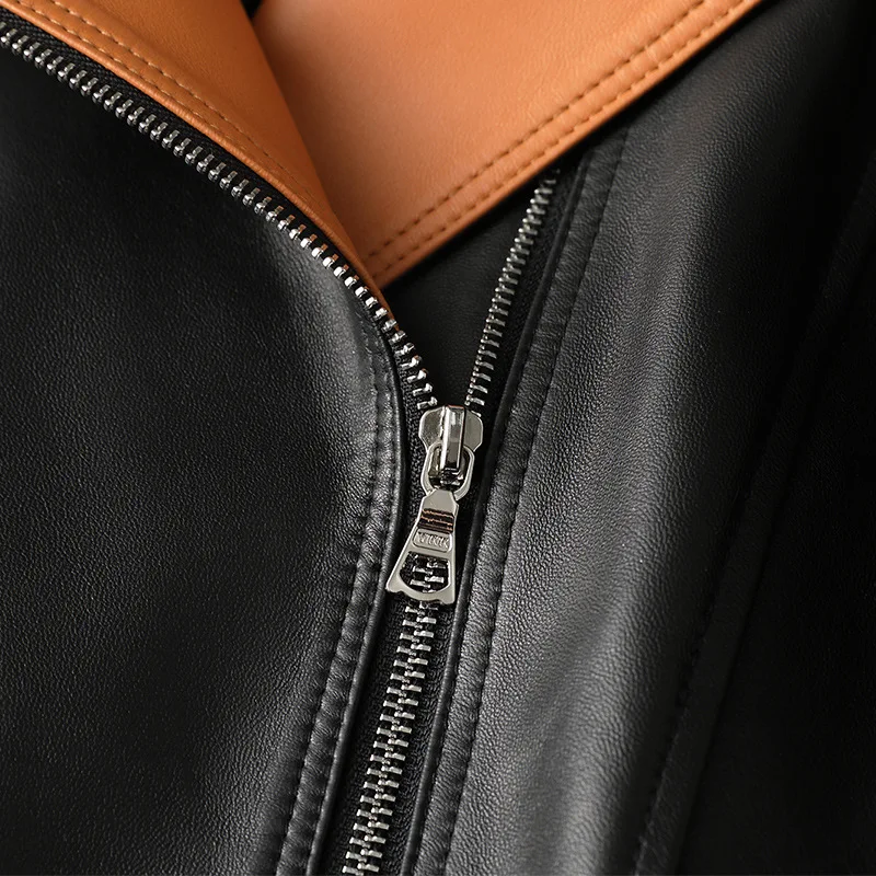 Spring 2021 New Genuine Leather Black Loose Coat Women's Sheepskin Jacket Short Motorcycle Suit Splicing Moto & Biker Wear
