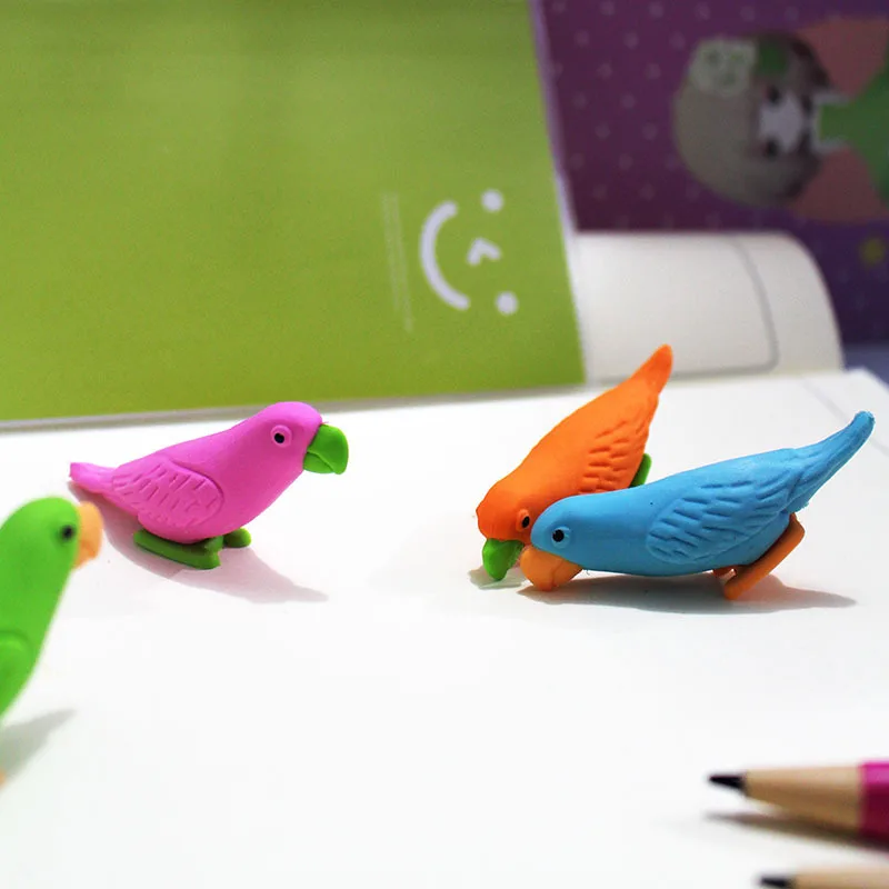 20 PCs Creative Creative Candy Color Cartoon Eraser Cute Parrot Rubber Erasers Children Kids Prizes Gift School Stationery