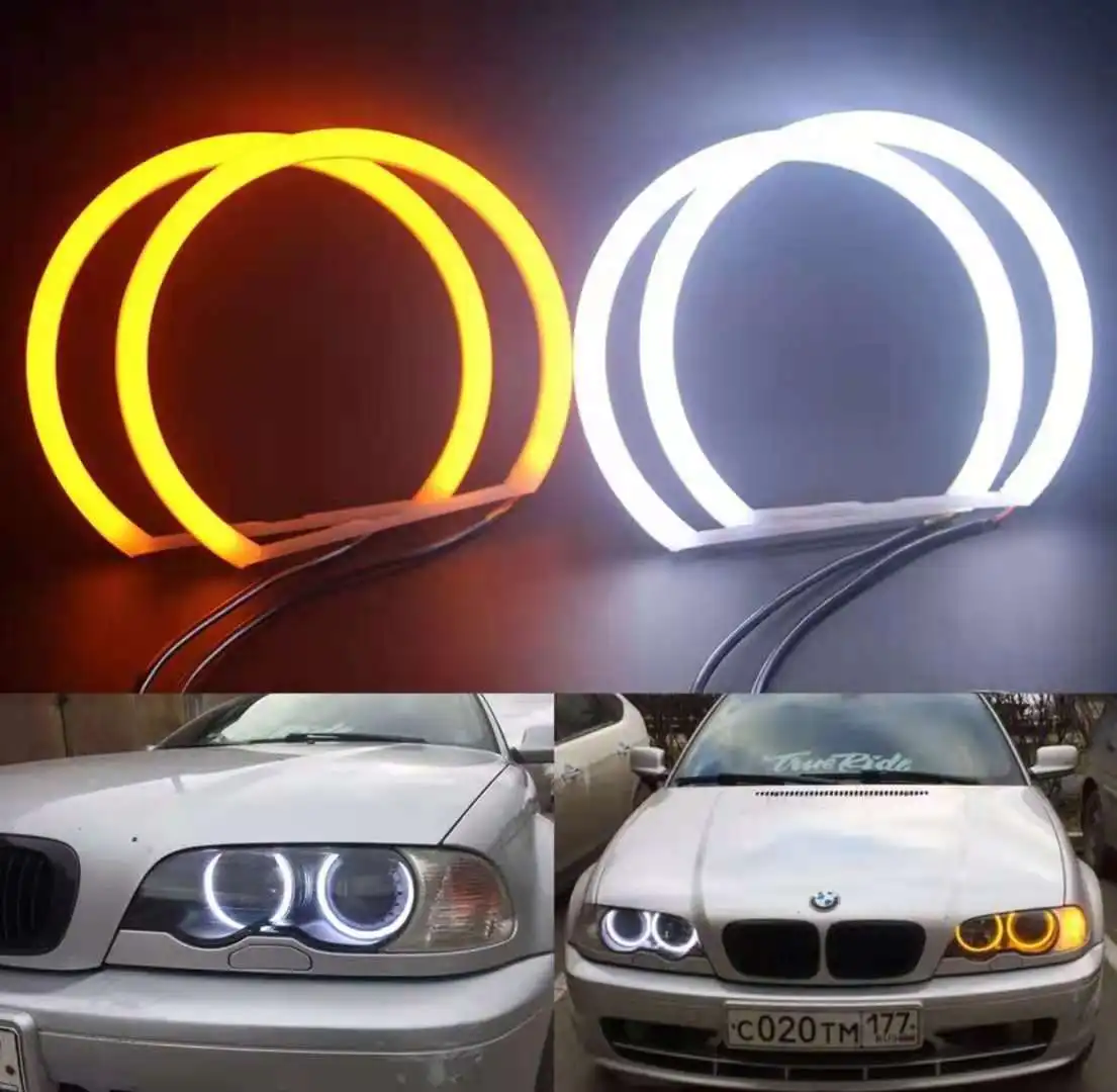 

Switchback Dual Color White/Amber 4X131MM Halo Rings Cotton Light SMD LED Angel Eyes FOR BMW E36 E38 E39 E46 M3 3,5,7 Series