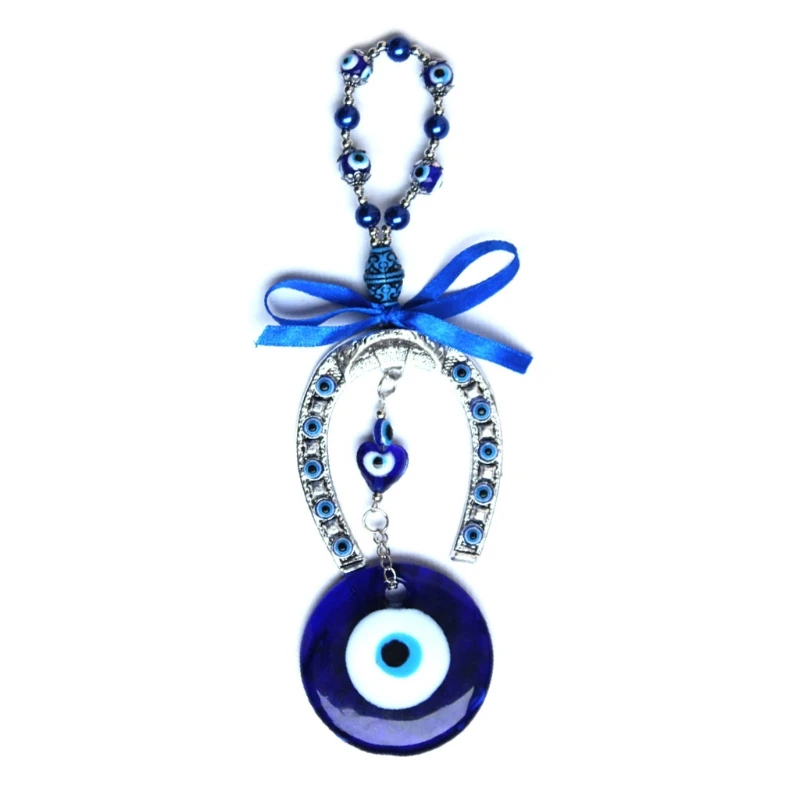 

Turkish Blue Evil Eye Horseshoe Decoration Wall Hanging Pendant Amulets Protection Key Ring Home Ornament Blessing Lucky