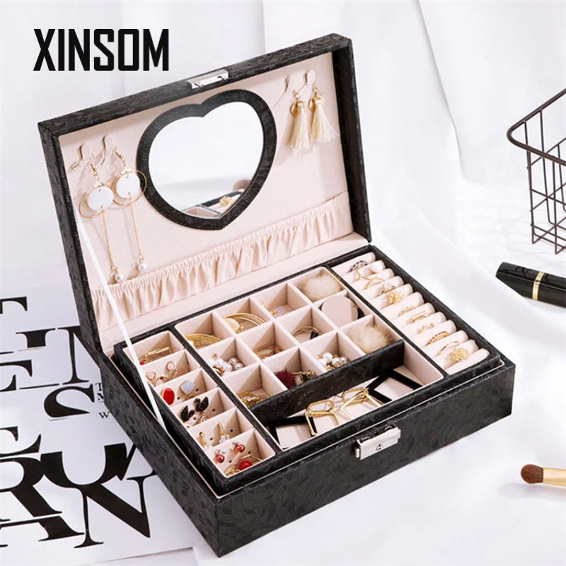 

Коробка для упаковки ювелирных изделий XINSOM, многослойная коробочка большой емкости в Корейском стиле, шкатулка для ожерелья, сережек, колец...