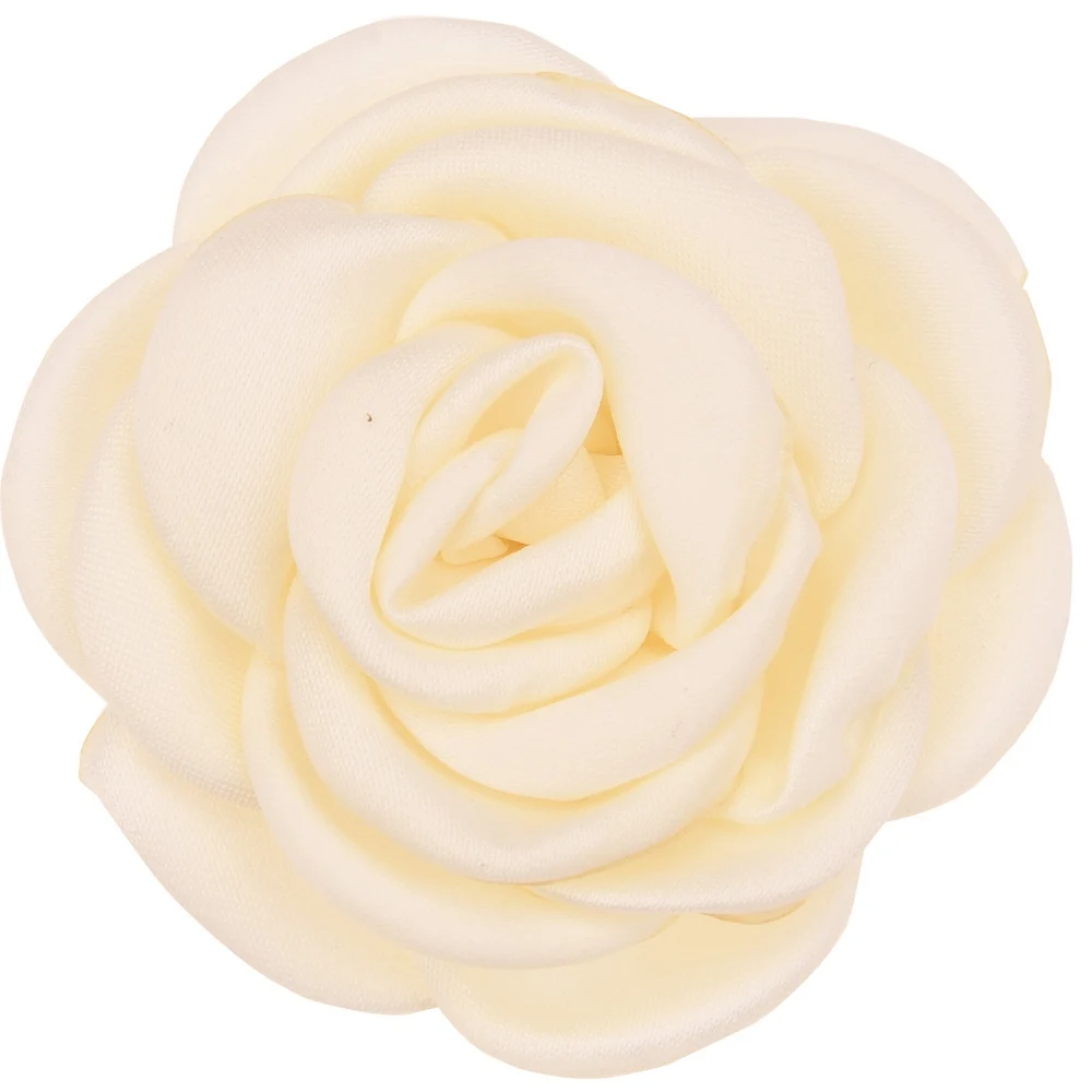 Cream 10 шт. атласный цветок 6 см Жареные Цветочные Цветы Camillia DIY Цветы Аксессуары для волос горящий цветок без заколки для волос - Цвет: Cream