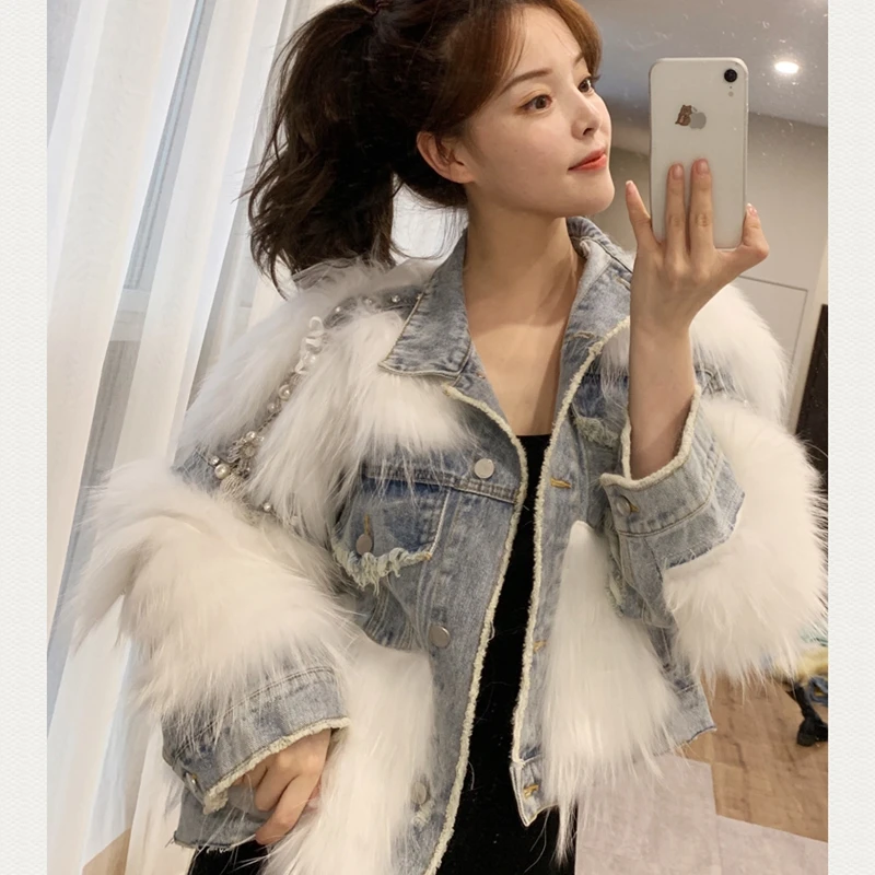 Женские пальто 2020 зимы естественный настоящий мех лисы куртка женская джинсовая верхняя одежда.