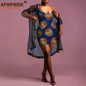 Женское мини-платье и фата, комплект из 2 предметов, с принтом Дашики, с V-образным вырезом, без рукавов, A2026002