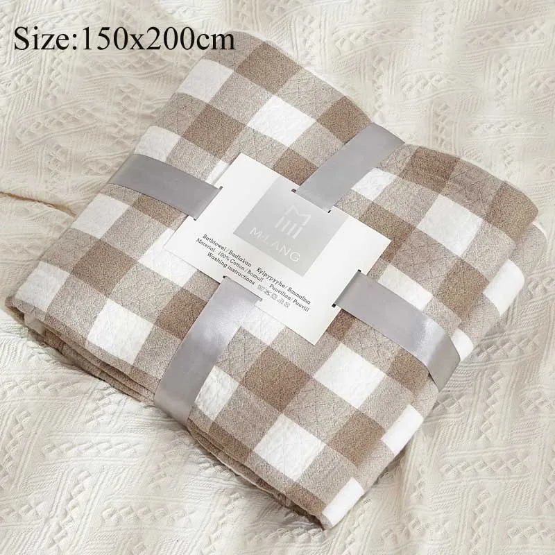 Camel Plaid-A Японское хлопковое вафельное летнее одеяло для дивана, кровати, полотенца, одеяло для женщин, покрывало, Nap одеяло, s пледы, одеяло для автомобиля, офиса - Цвет: Camel Plaid-A