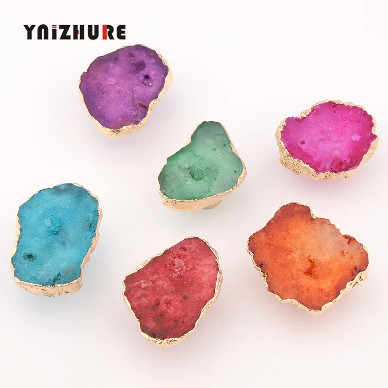 

40/45mm Brand New Natural Rough Color Crystal Brass Handle Drawer Kitchen Luxury High Quality Cabinet Closet Door Knobs