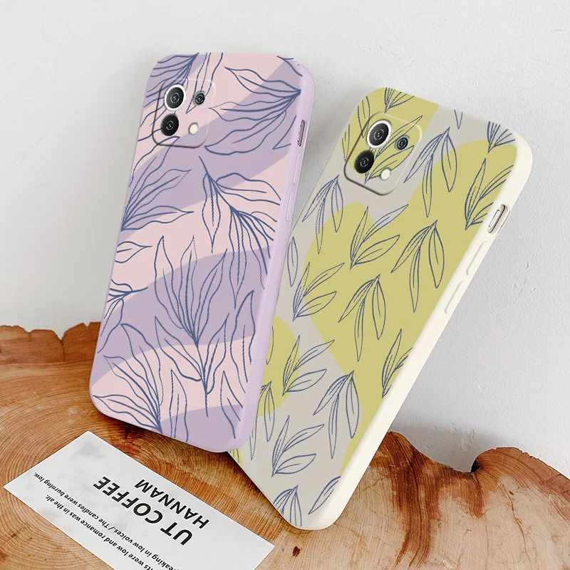 

Leaves Liquid Silicone Case For Xiaomi Mi 11 11i 10T 9T Pro 10 10S 9 8 lite Pro Poco F2 X2 F3 Pro Ultra Thin Phone Back Cover