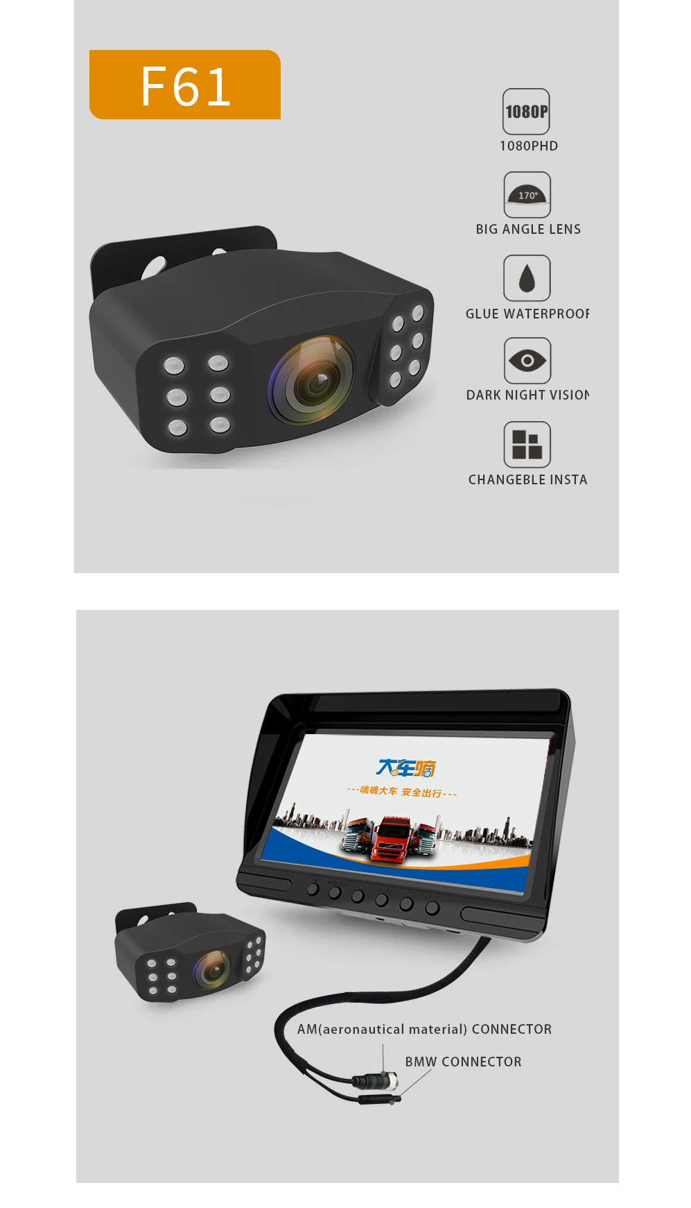Elebest T6X видеорегистратор передний и задний DVR 7 ''Сплит монитор циклическая запись/Обнаружение движения IP69 ночное видение для грузовика RV автобус