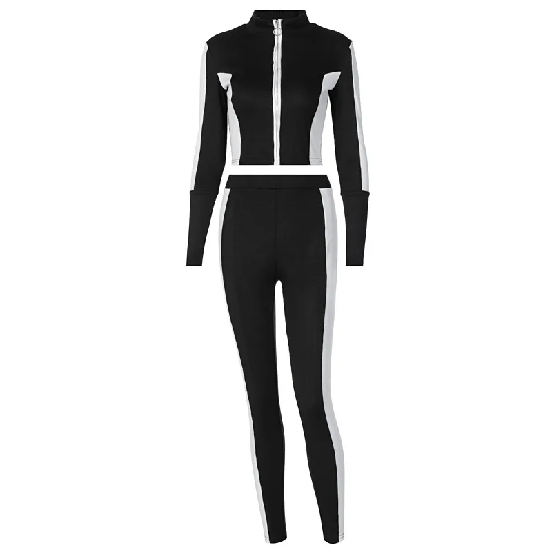 

Women's new 2020 winter rib knitted color matching sports suit for women two piece set women