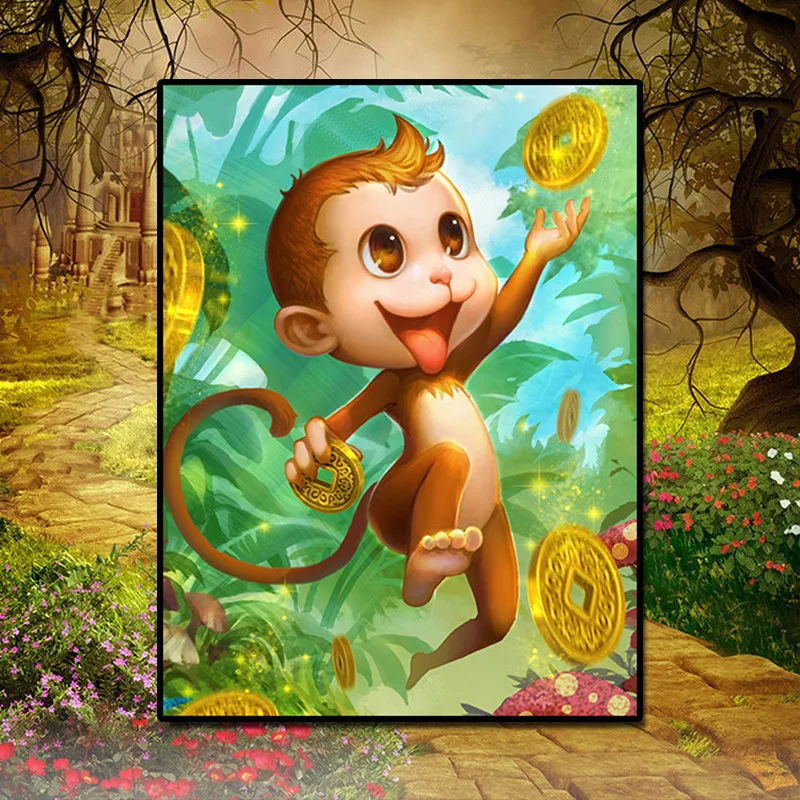 Мультфильм Золотая Обезьяна Diy 5D алмазная Картина милый олень Фортуна Вышивка