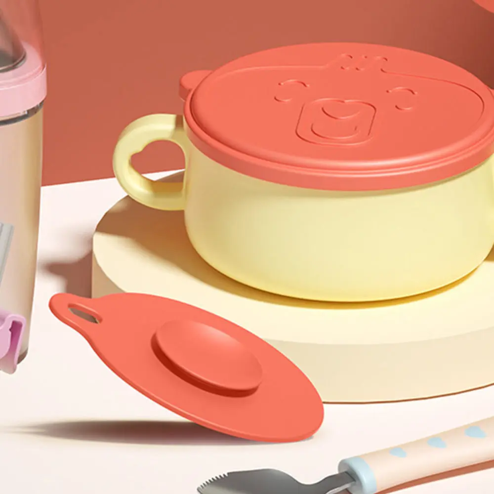 

1pc Baby Food Bowl Dual-handle Infant Eating Bowl Stainless Steel Food Bowl