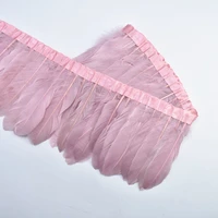 2meters leather pink goose feather trim goose feathers for crafts ribbons fringes wedding feathers decoration plume decoration
