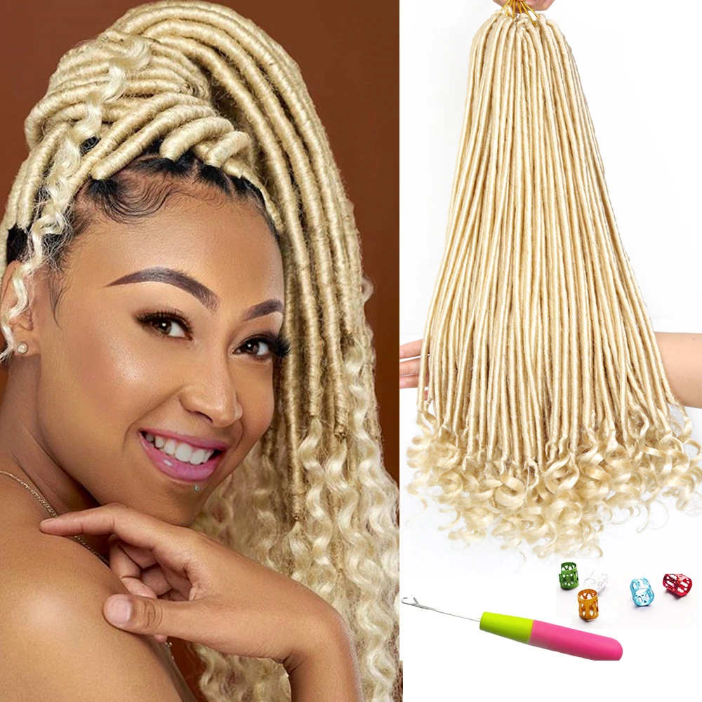 

Svolna Goddess Blonde Faux Locs Crochet Hair 20 Inch Synthetic Braiding Hair With Curly Ends Braids Extensions For Women