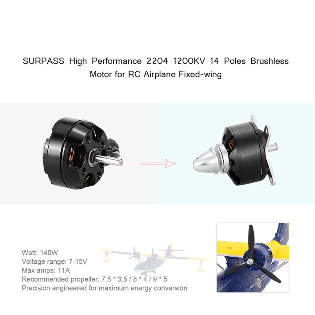 

Surpass High Performance 2204 1400kv Brushless Motor For Rc Airplane Fixed-wing Rc Airplane Parts Accessories