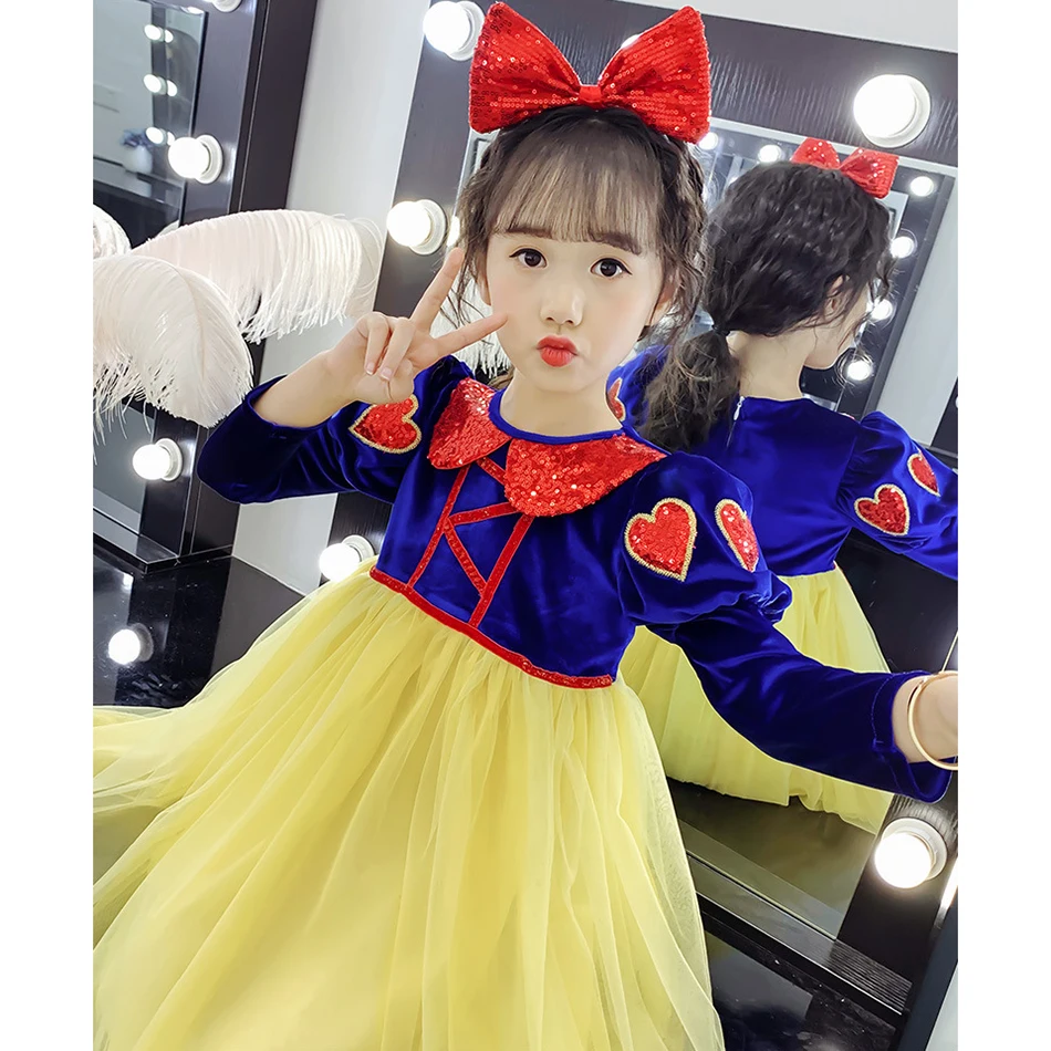

MUABABY Princess Snow White Dress For Baby Girls Cute Fancy Costumes Children Cosplay Clothes Halloween Party Frocks 3-10T