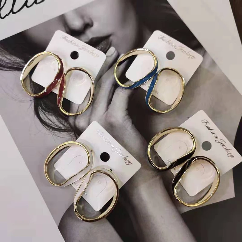 Корейские винтажные полые серьги гвоздики простые металлические геометрические