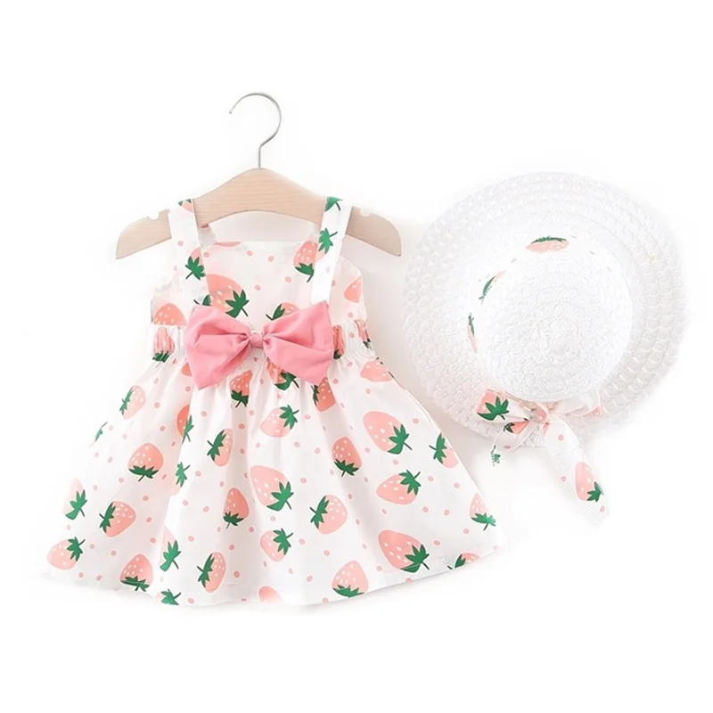 Летний комбинезон для девочек детское платье без рукавов с клубничкой и