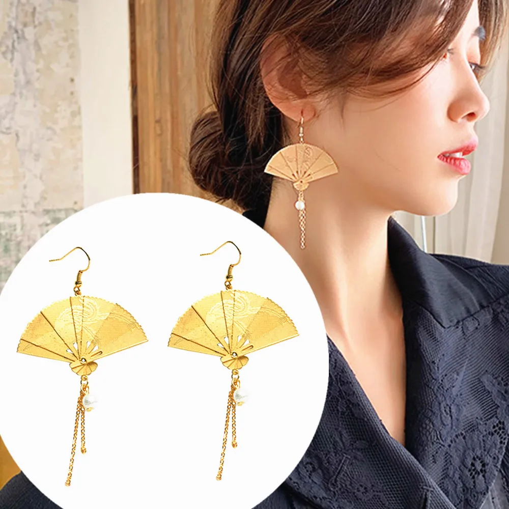 Одежда в китайском этническом стиле вентилятор Стиль серьги 2019 модные женские