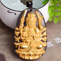 natural ice through ice kind obsidian this life buddha pendant inlaid with gold gilt k gold eight patronus pendant men and women