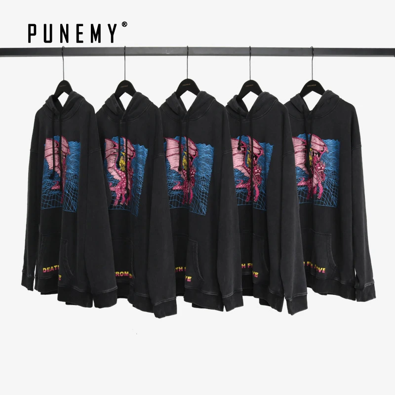 Хип Хоп Уличная мужская толстовка с принтом дракона Ретро Харадзюку С Капюшоном