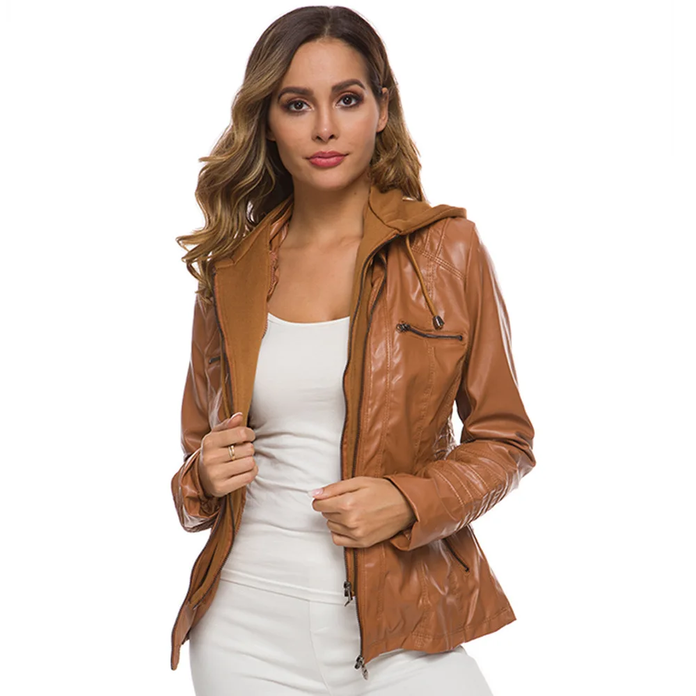 

Women Autumn Winter PU Leather Jackets Coats Lady Motorcycle Streetwear Solid color Faux Soft Leather female Jackets Outerwear