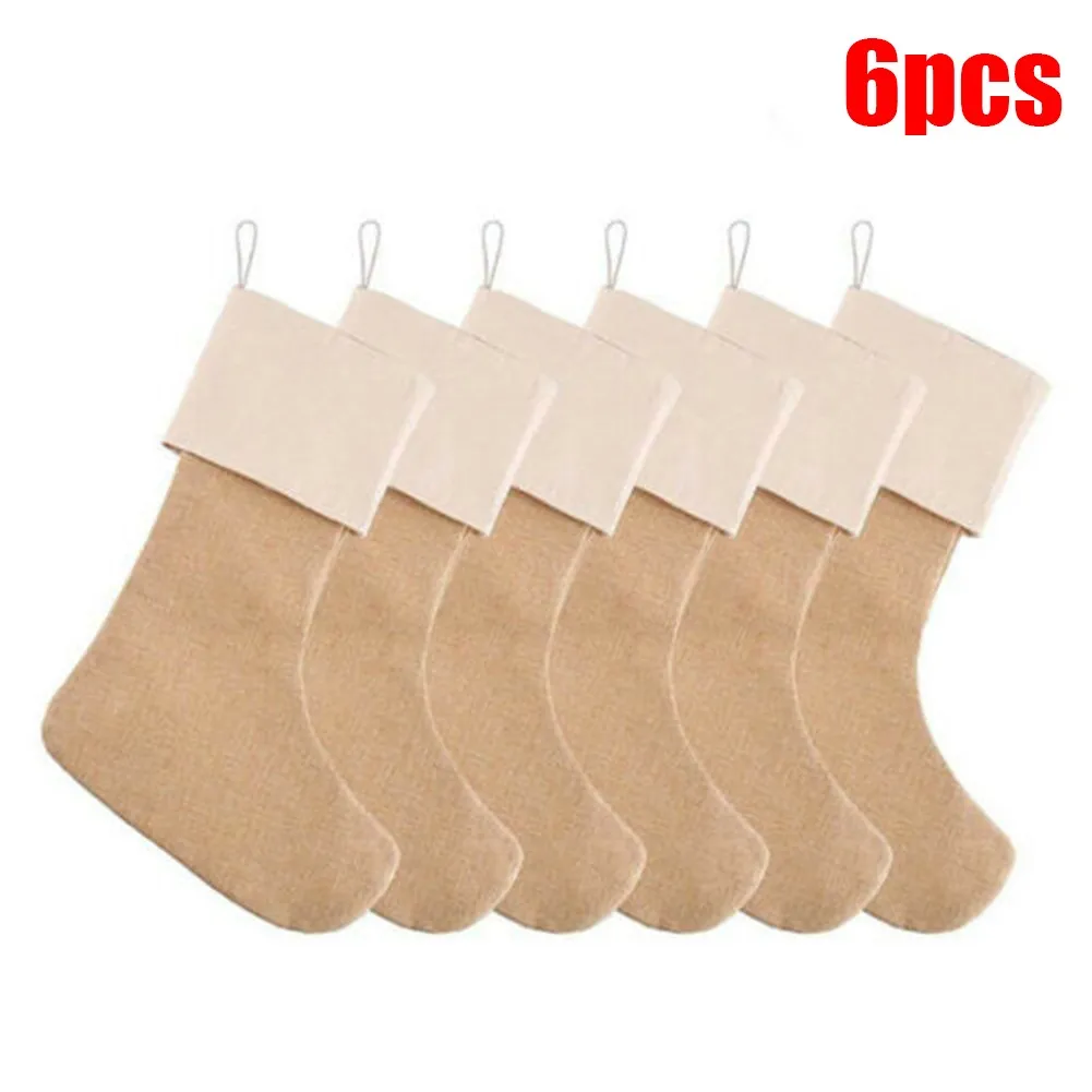 

1/3/6pcs Burlap Christmas Stockings Jute Xmas Stocking Fireplace Christmas Decoration Sock Christmas Tree Ornaments Navidad