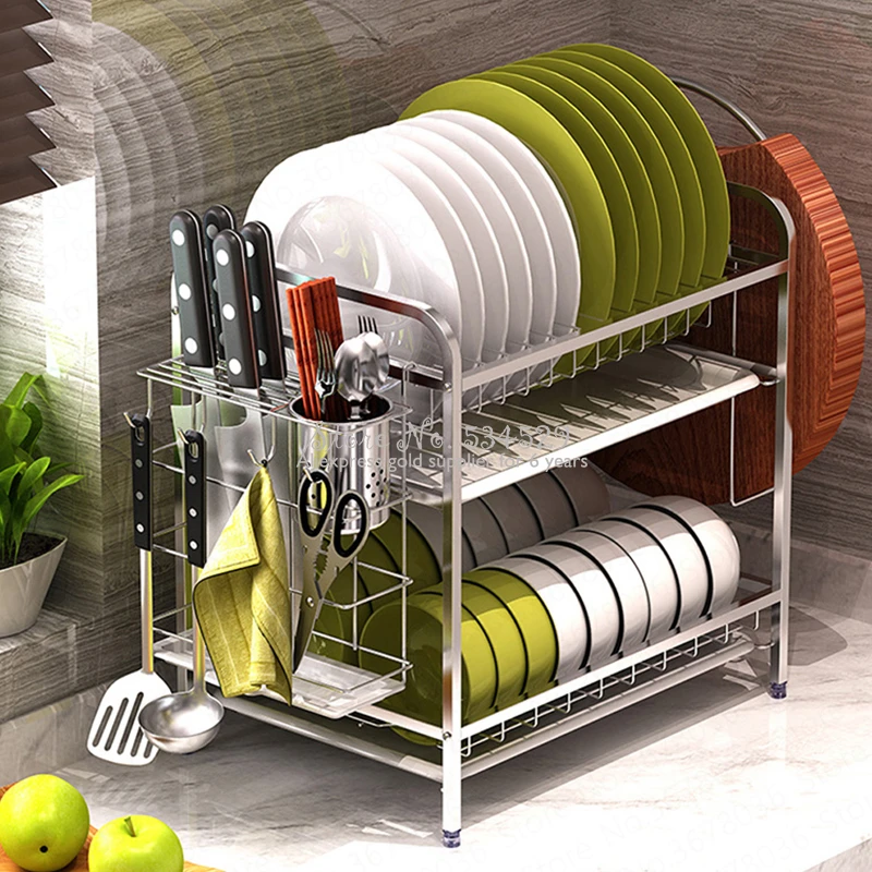 

21%Dish rack drain stainless steel kitchen racks to dry dishes dishes and chopsticks supplies storage box double shelf