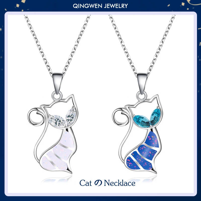 Симпатичное ожерелье с кулоном в виде голубого кота Трендовое маленькое