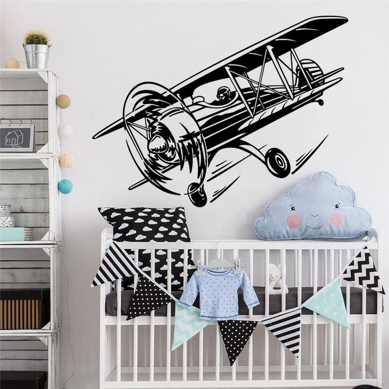

Biplane настенная наклейка, виниловый дизайн, оформление гостиной, спальни, Настенная картина, съемные наклейки, декор HY1251