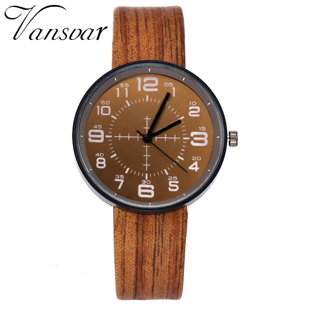 

New ladies watch Creative wood grain belt neutral quartz watch Simple size digital watch
