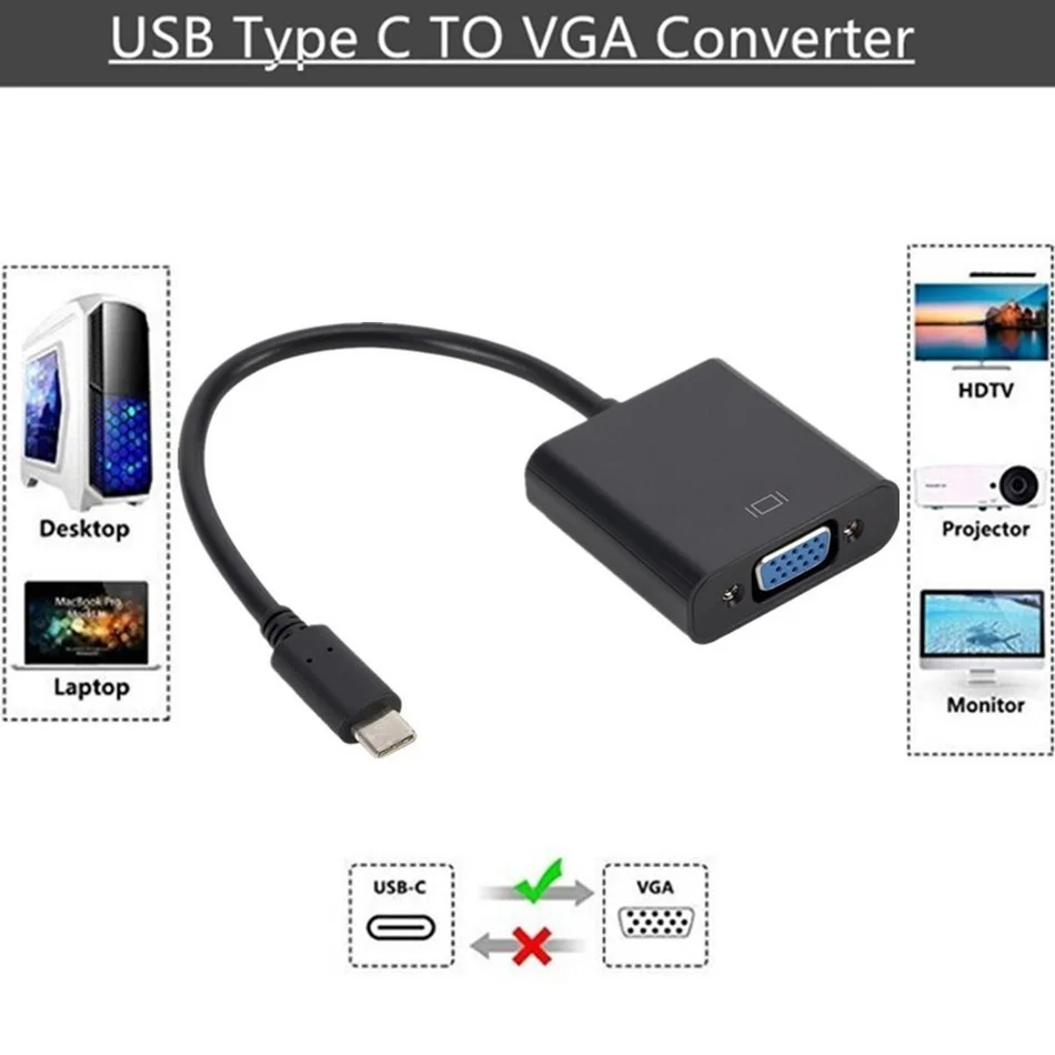 Горячая Распродажа USB C к гнезду VGA адаптер кабель USBC USB3.1 для Macbook 12 дюймов Chromebook Pixel