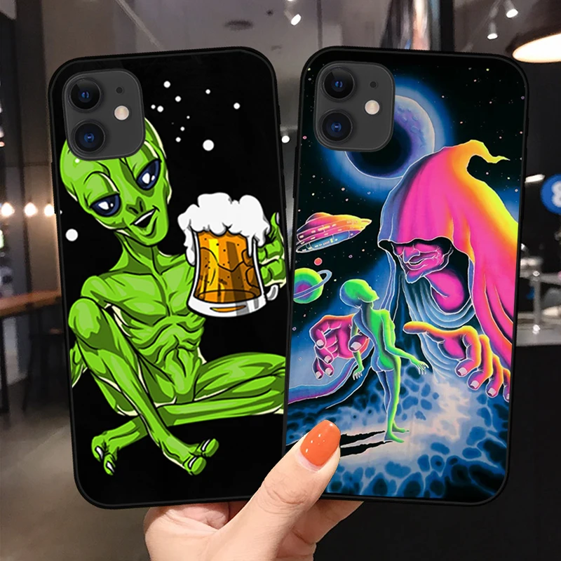 

Aesthetics Cartoon alien space Soft Silicone Phone Case Cover Shell For iPhone 11 12 13 14 Pro Max7 14Plus X XR XSMax Black case