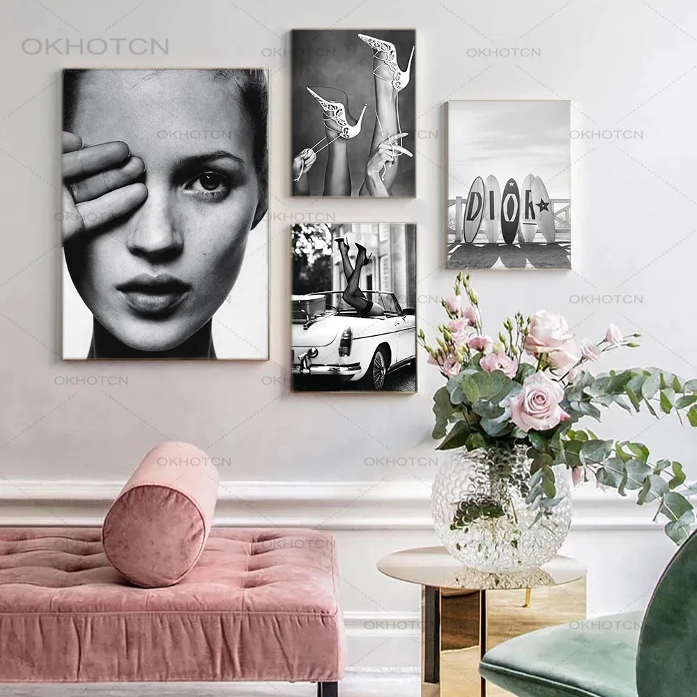 

Fashion Print Poster Black and White Canvas Print Painting Sexy Woman Wall Art Pictures for Living Room Vogue Girl Home Decor
