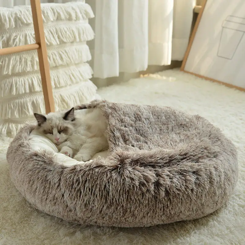

Кровать для собак и кошек, пончики, Конура, съемная моющаяся зимняя теплая полузакрытая Всесезонная универсальная кровать для сна для кошек...