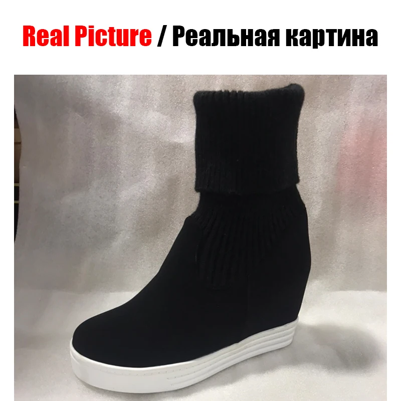 DoraTasia/Лидер продаж, Зимние ботильоны, увеличивающие рост, размеры 34-44, женские эластичные ботиночки на платформе, женская обувь на высоком каблуке