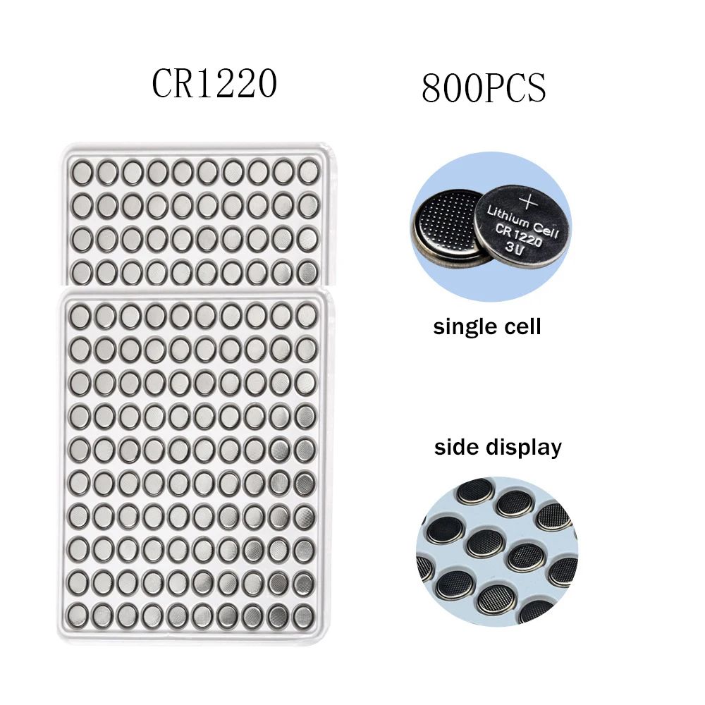 

800pcs 40mAh CR1220 Button Battery DL1220 BR1220 LM1220 Coin Cell Lithium Batteries 3V CR1220 for Watch Toy Remote Control