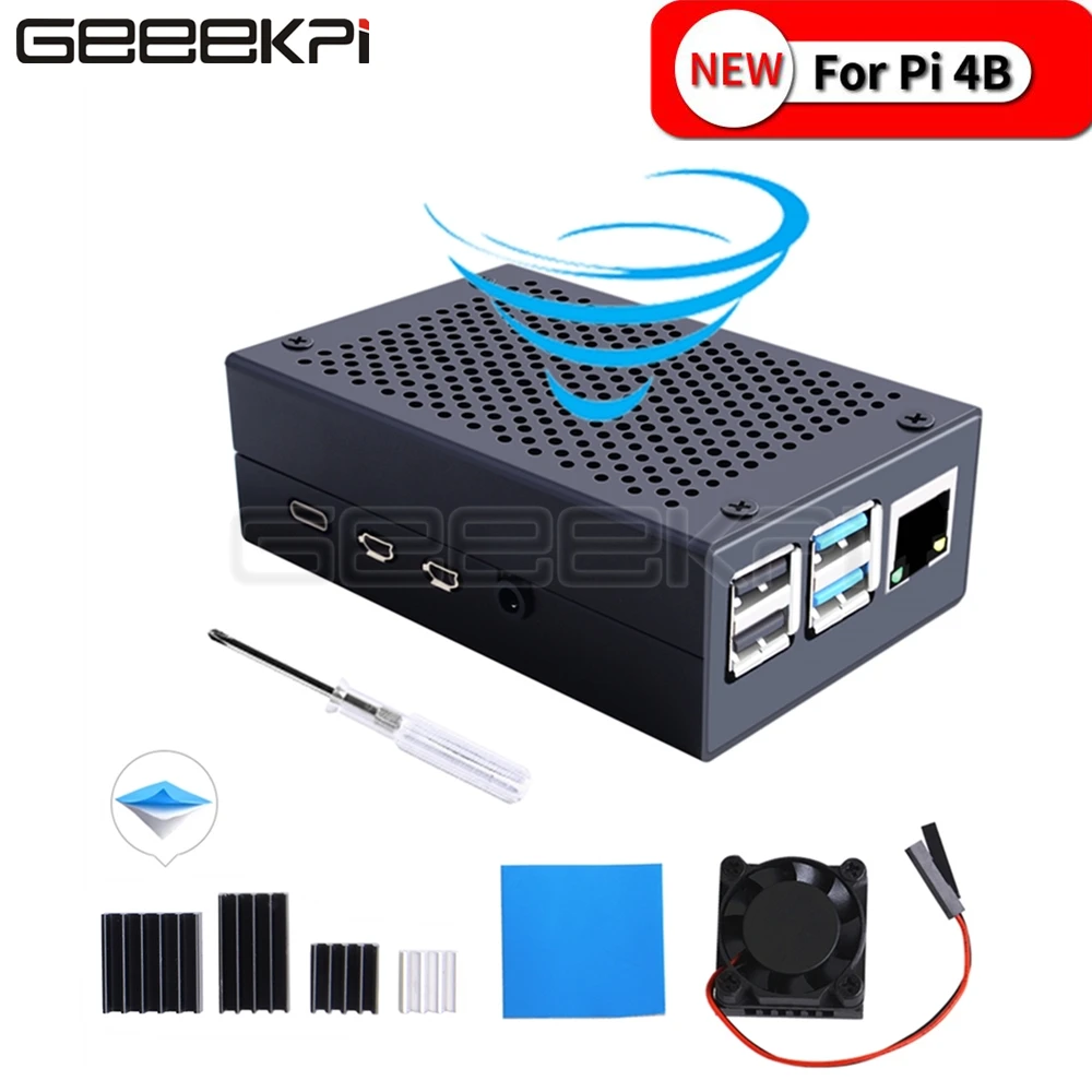 Корпус GeeekPi из железа и сплава металлический чехол с охлаждающим вентилятором