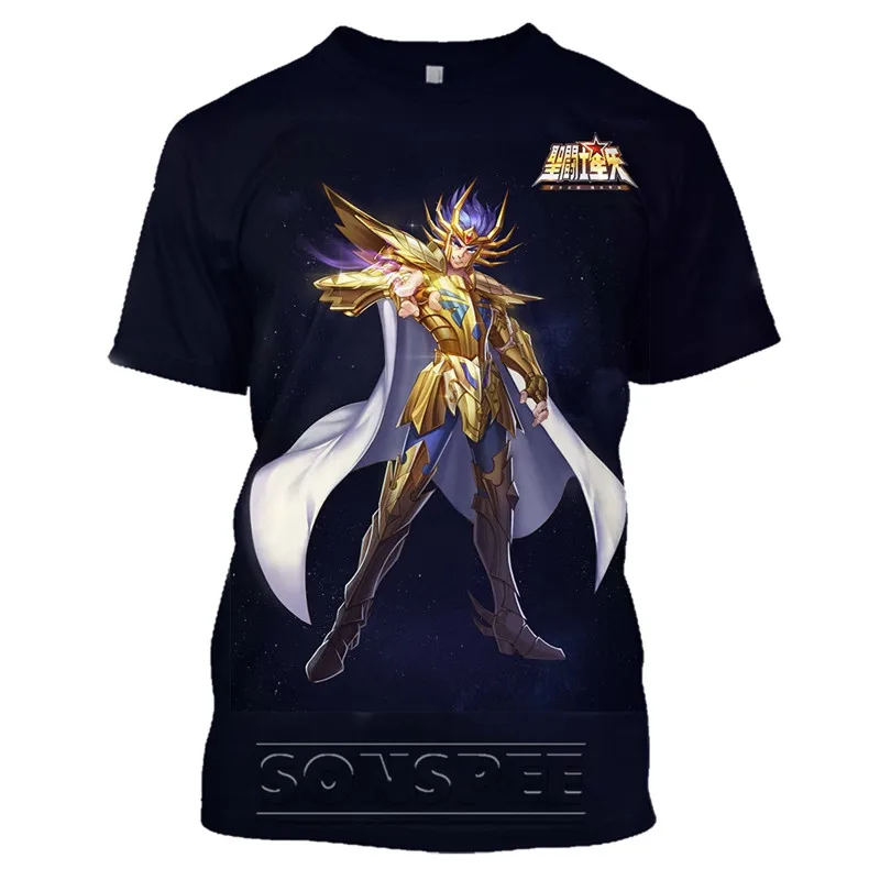 

Футболка Saint Seiya мужская с рисунком аниме, рубашка с принтом манга, уличная одежда, лето