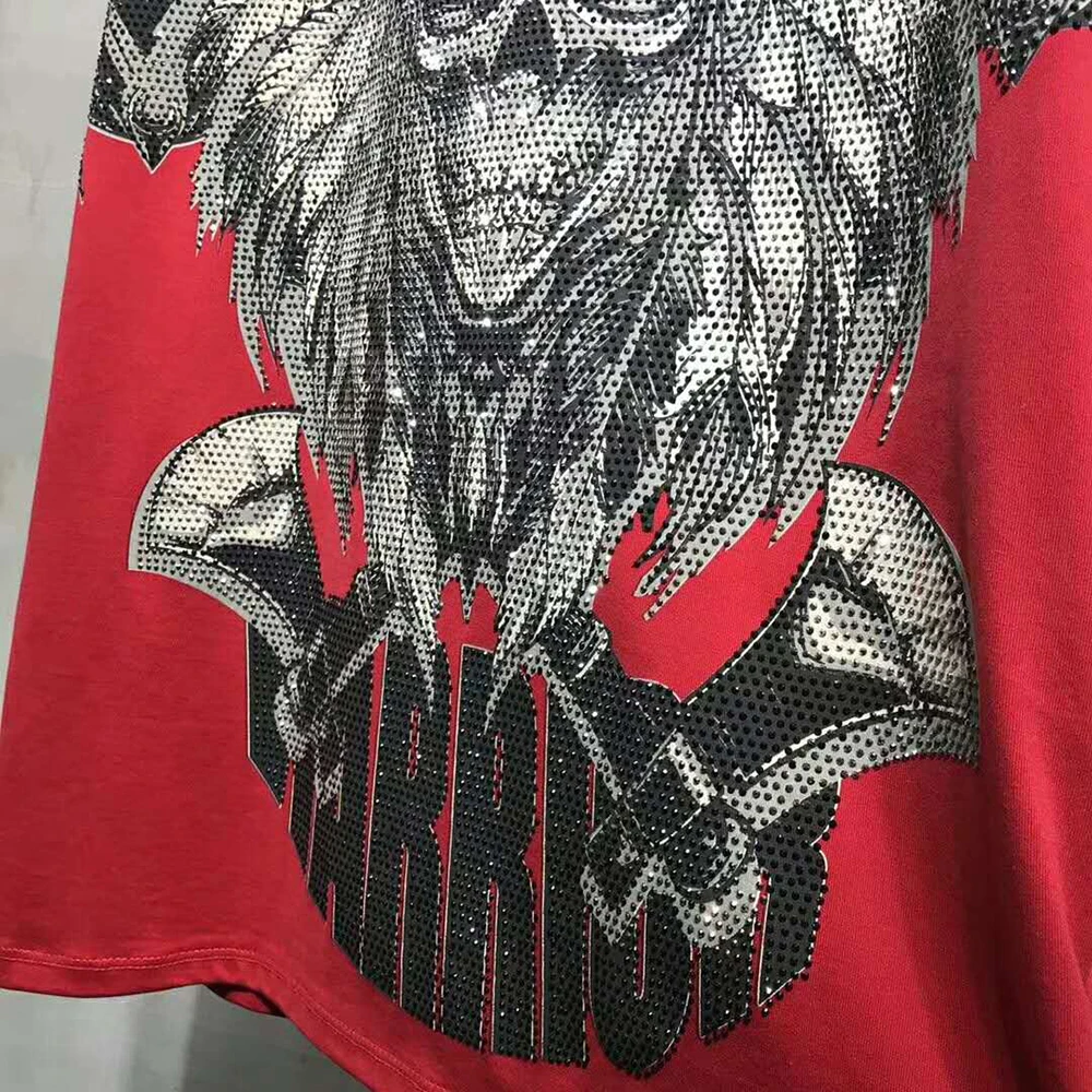 

PP Bag Packaging!Brand Men Summer T Shirt O-neck Short Sleeve Cotton Tees Male Casual T-shirt Rhinestone Indians Print Tshirt