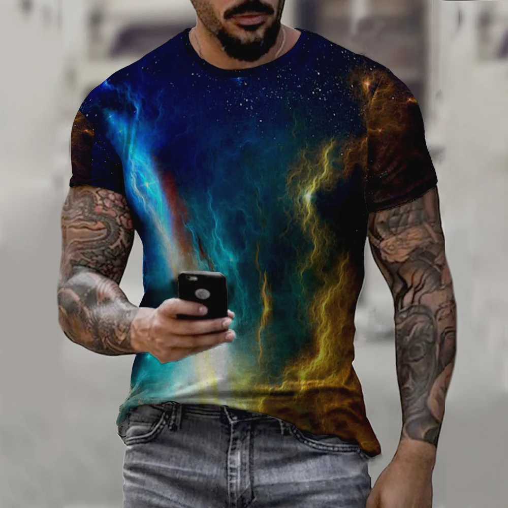 

Мужская футболка с коротким рукавом, тонкая футболка большого размера с 3D-принтом звездного неба, 2022