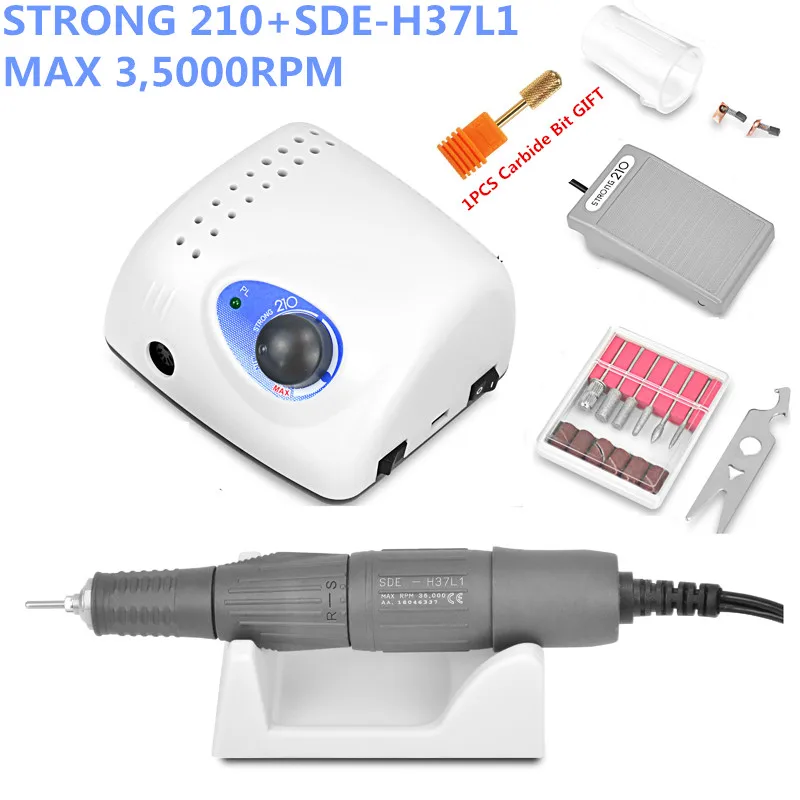 65W Strong 210 BTmarathon SDE-H37L1 Brushless Nail Drills Manicure Machine Pedicure Electric Strong 35000RPM File Bits