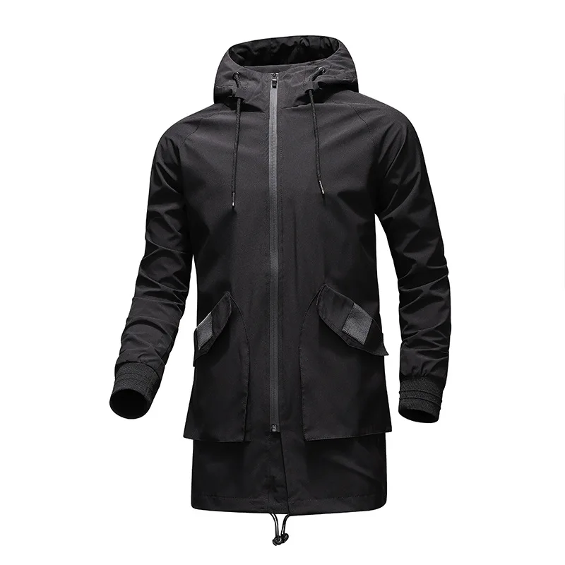 

Мужской Тренч, весна-осень, мужской Тренч средней длины, мужская повседневная куртка с капюшоном, ветровка, верхняя одежда для мужчин размер...