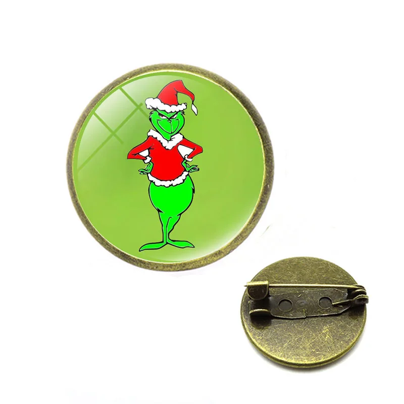 Grinch брошь популярный постер фильма 3D печатных стеклянных кабошонов Броши