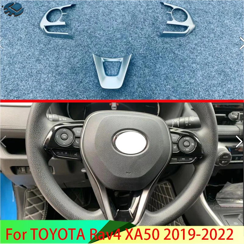 

For TOYOTA Rav4 XA50 2019-2022 Car Accessories ABS Chrome Steering Wheel Panel Cover Bezel Trim Insert Badge Molding Garnish