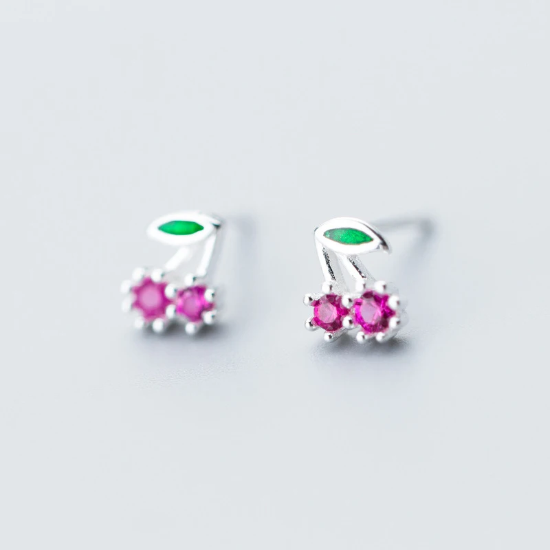 Trusta 925 пробы серебряные женские ювелирные изделия Модные Милые Tiny6mmX7mm вишневые серьги-гвоздики с фианитами для дочерей девочек DS585 - Окраска металла: Purple